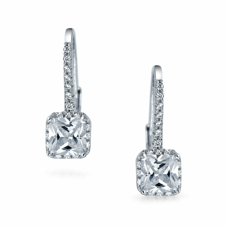 Shop Women Bling Jewelry Dangle Drop Earrings | Solitaire Princess Square Cz Drop Earrings .925 Sterling Silver