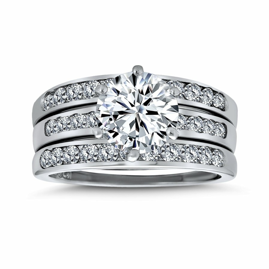 Shop Women Bling Jewelry Wedding Rings Sets | 3.5Ct Solitaire Aaa Cz Enhancer Wide Engagement Wedding Ring Band Set