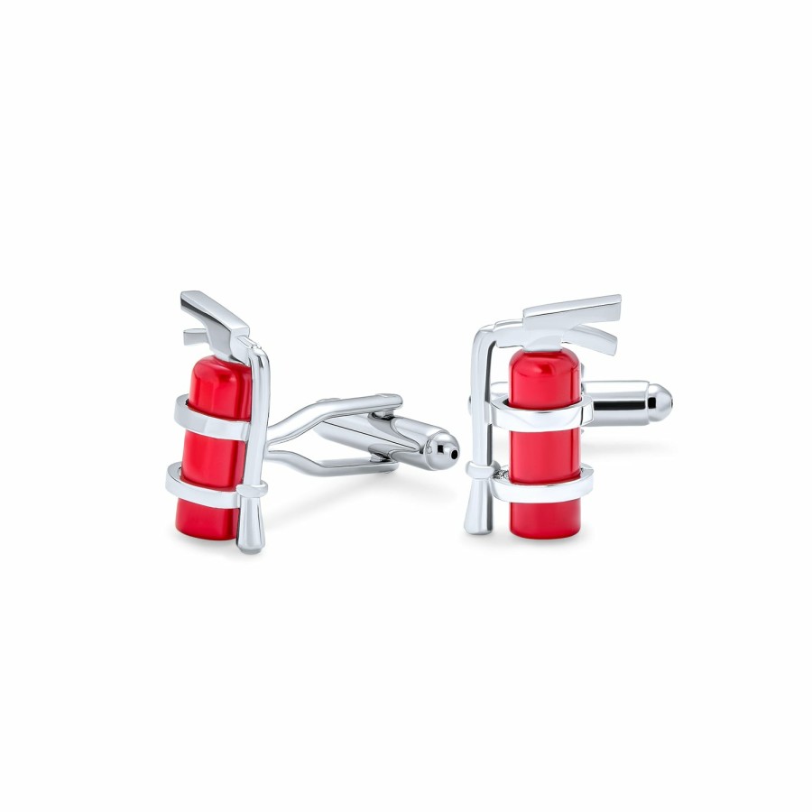 Shop Men Bling Jewelry Cufflinks | Fire Extinguisher Red Fireman Fighter Shirt Cufflinks Stainless Steel