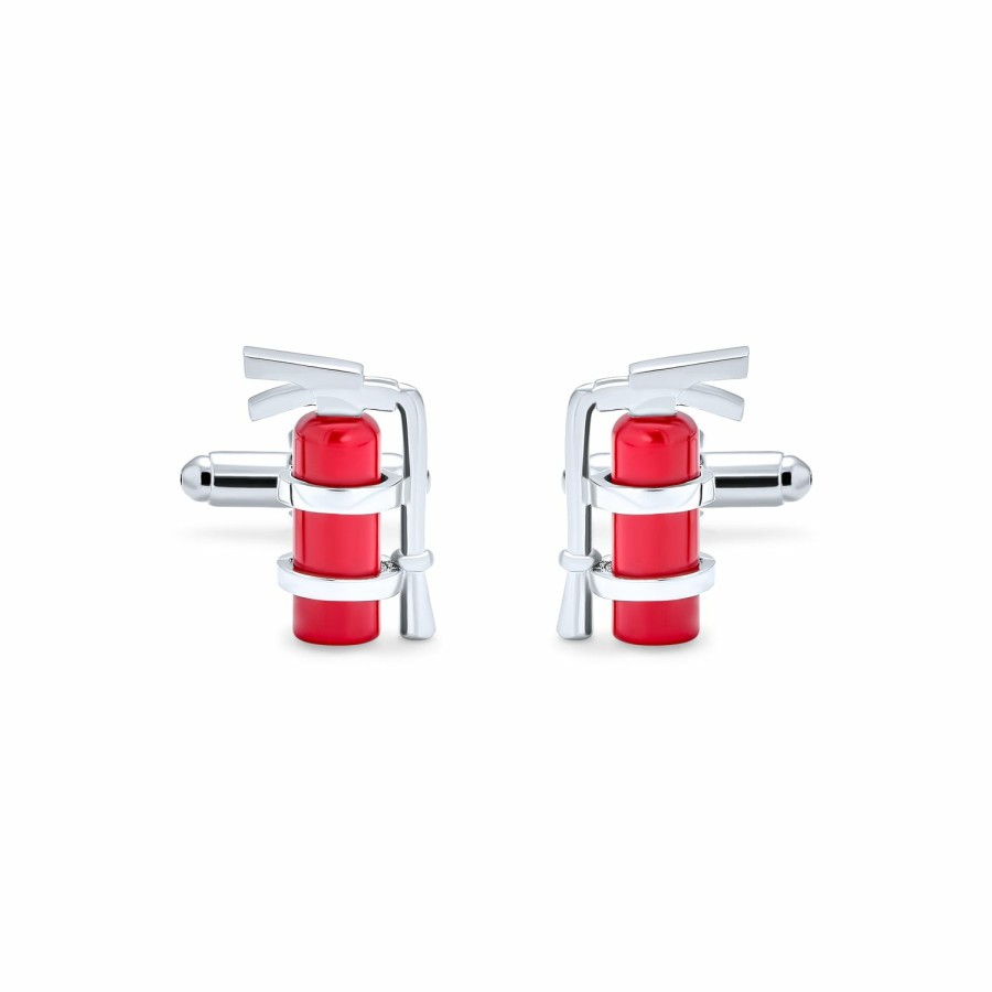 Shop Men Bling Jewelry Cufflinks | Fire Extinguisher Red Fireman Fighter Shirt Cufflinks Stainless Steel