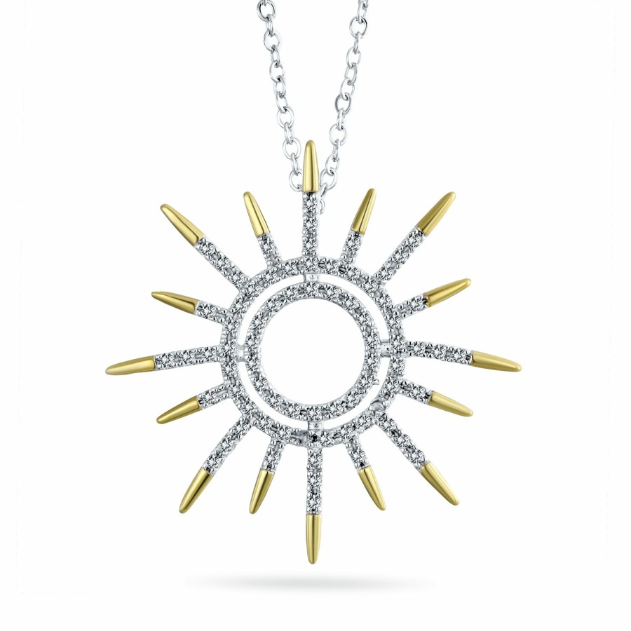 Shop Women Bling Jewelry Pendant Necklaces | Starburst Celestial Pave Cz Star Sunburst Sun Pendant Brooche Pin