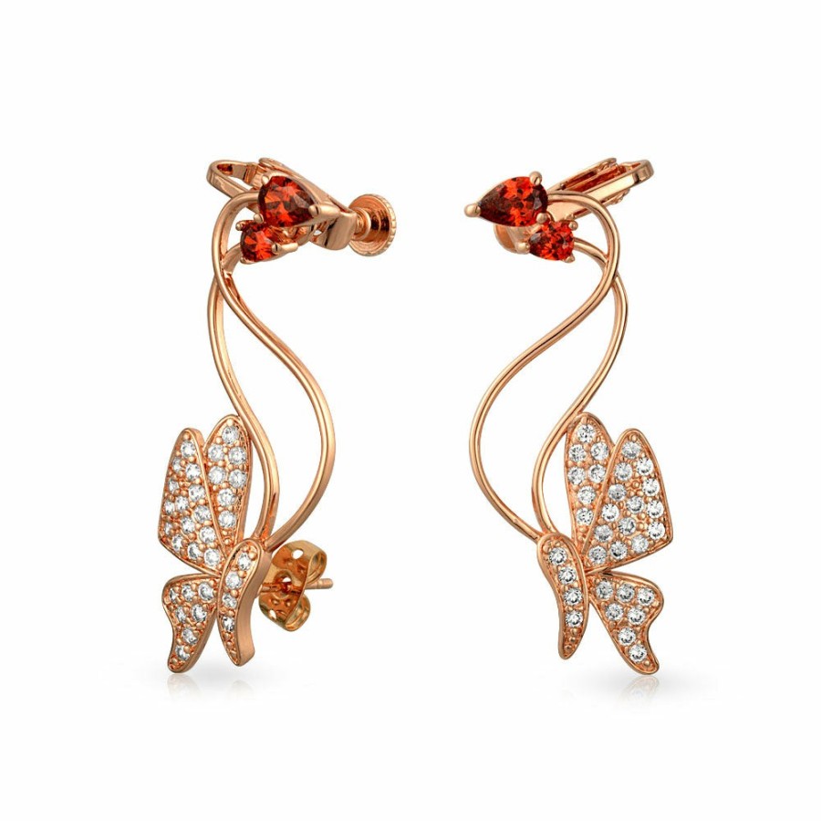 Shop Women Bling Jewelry Ear Cuffs, Cartilage Earrings | 3D Butterfly Rose Flower Climber Crawler Earrings Rose Gold