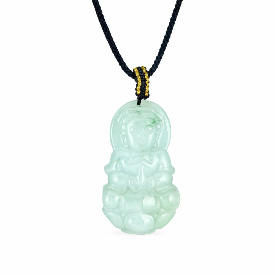 Shop Women Bling Jewelry Pendant Necklaces | Spiritual Big Chalcedony Jade Buddha Pendant Long Necklace