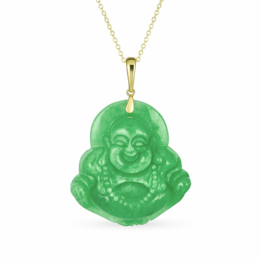 Shop Women Bling Jewelry Pendant Necklaces | Spiritual Big Chalcedony Jade Buddha Pendant Long Necklace