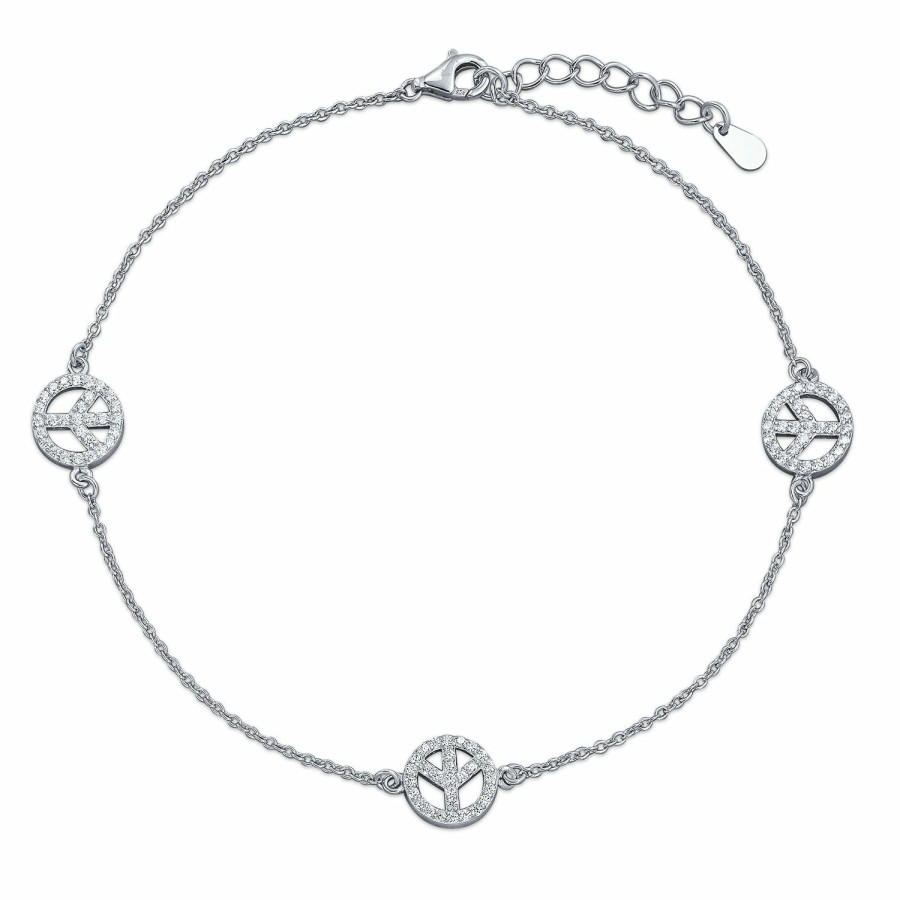 Shop Women Bling Jewelry Delicate Bracelets | Cz Multi Peace Sign Symbol Anklet Ankle Bracelet .925Sterling