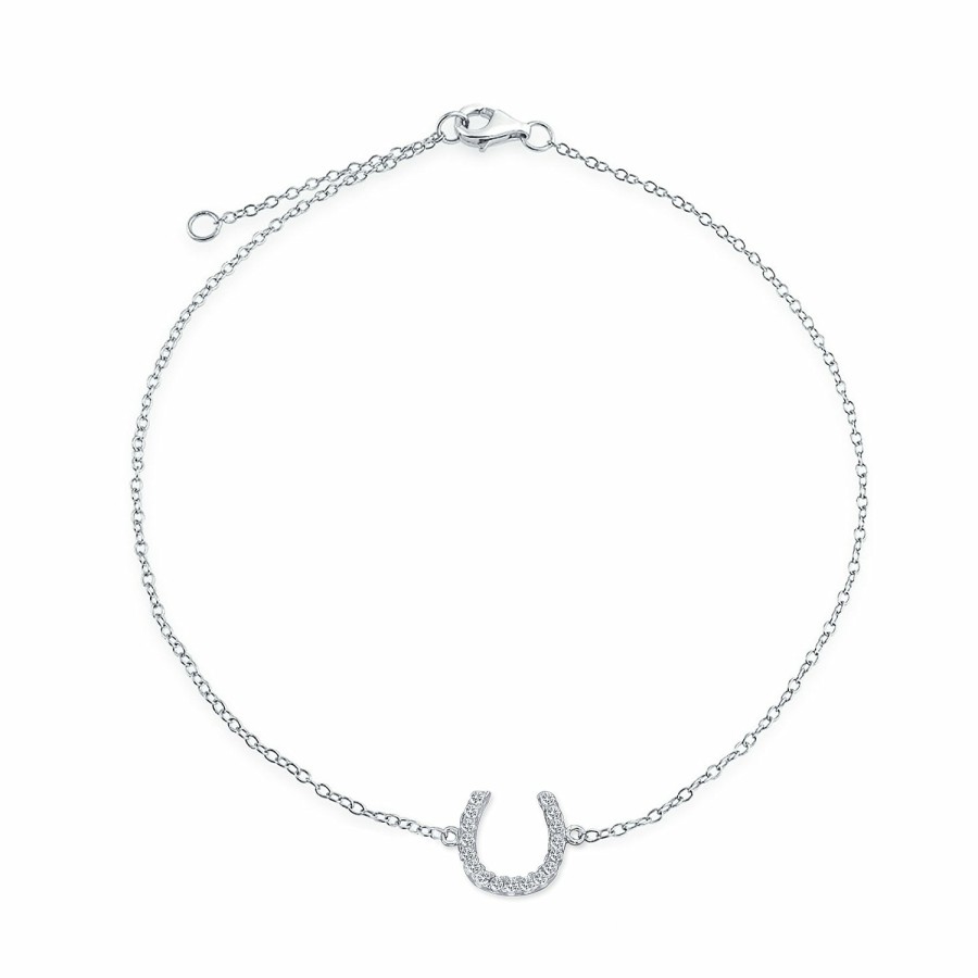 Shop Women Bling Jewelry Ankle Bracelets | Lucky Western Equestrian Delicate Cz Horseshoe Anklet