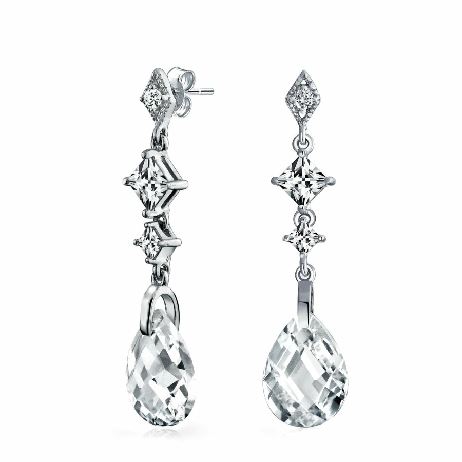 Shop Women Bling Jewelry Chandelier Earrings | Briolette Teardrop Cz Chandelier Earrings Sterling Silver More Colors