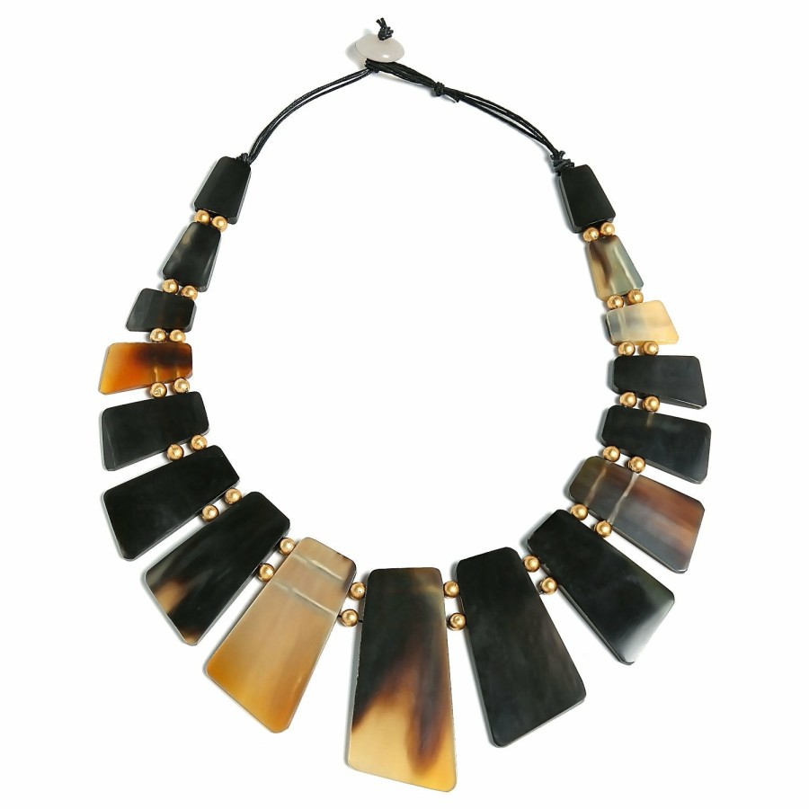 Shop Women Bling Jewelry Statement Necklaces | Buffalo Horn Boho Fan Bib Statement Necklace Woman Gold Plated Ball