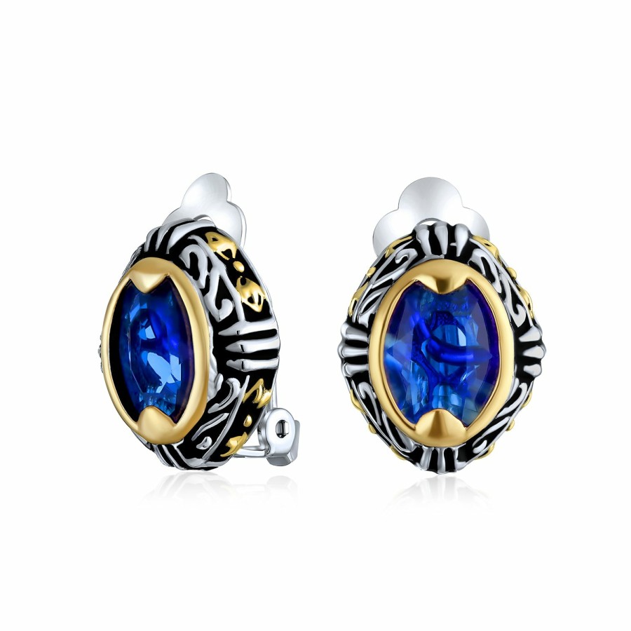 Shop Women Bling Jewelry Clip On Earrings | Bali Style Crystal Oval Two Tone Clip On Earrings Imitation Gemstone