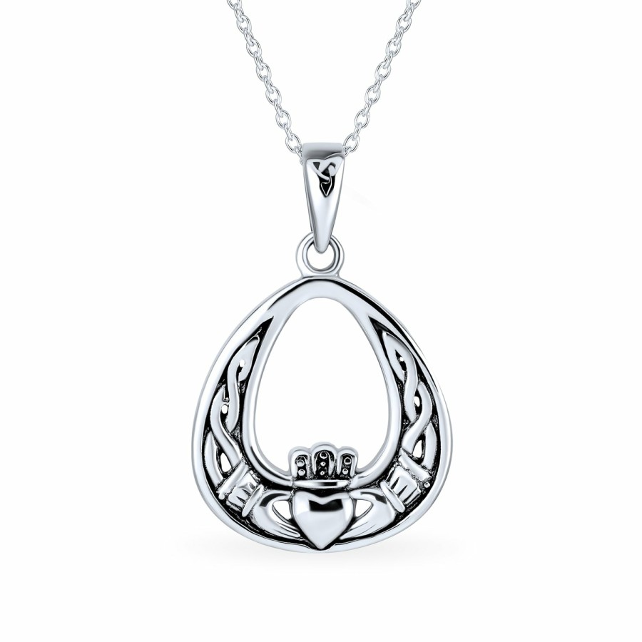 Shop Women Bling Jewelry Pendant Necklaces | Celtic Friendship Heart Claddagh Necklace Pendant Cz .925