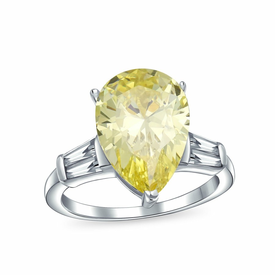 Shop Women Bling Jewelry Engagement Rings | 7Ct Cz Pear Shape Canary Solitaire Engagement Ring Side Stones