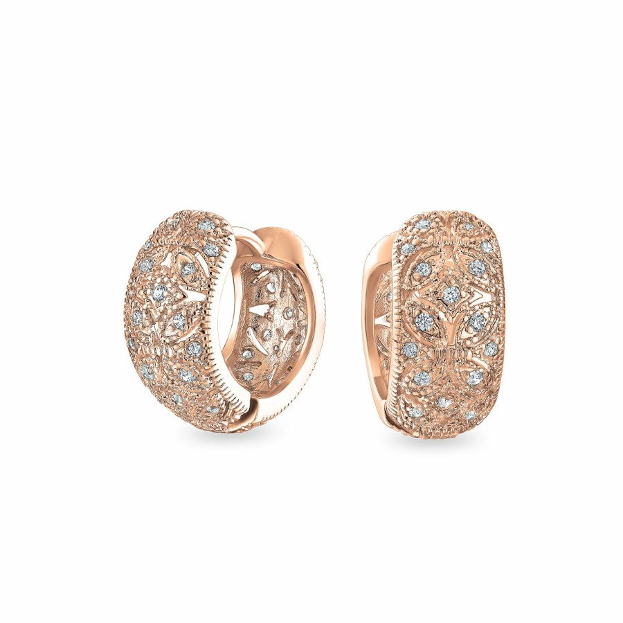 Shop Women Bling Jewelry Hoops Huggies Earrings | Bridal Pave Cz Rectangle Criss Cross Huggie Hoop Earrings Plated