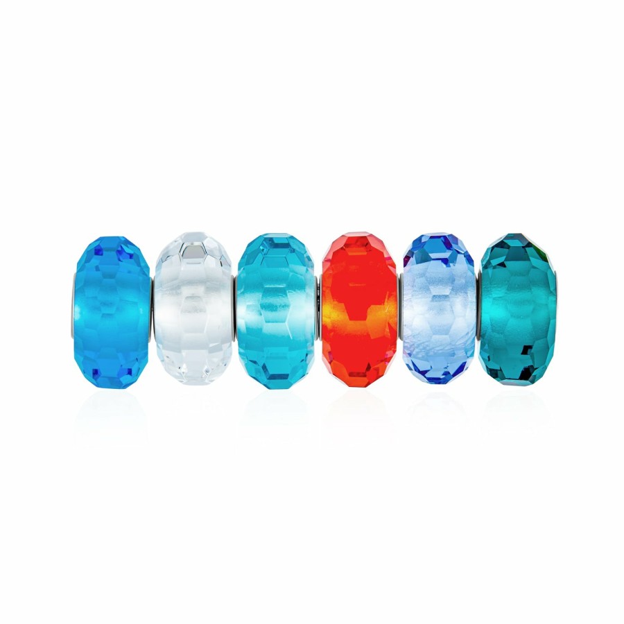 Shop Women Bling Jewelry Flower Beads | 6 Opaque Translucent Multi Color Glass Faceted Charm Bead .925 Silver