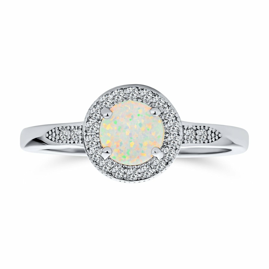 Shop Women Bling Jewelry Unique Rings | Halo 1Ct Circle Solitaire White Opal Engagement Ring Sterling Silver