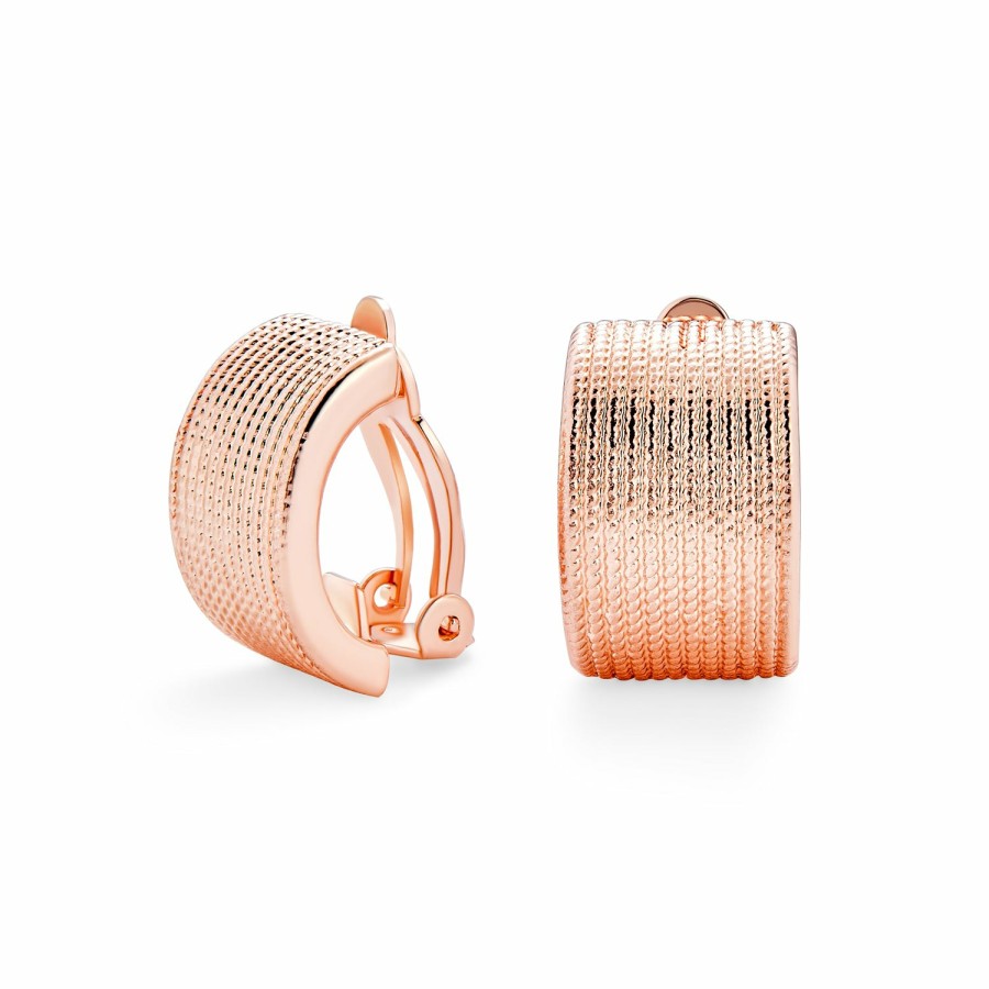 Shop Women Bling Jewelry Clip On Earrings | Twisted Cable Wide Half Hoop Clip On Earrings Plated