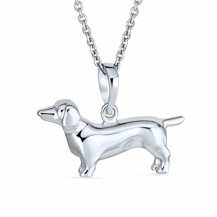 Shop Women Bling Jewelry Pendant Necklaces | Dachshund Puppy Pet Hot Dog Necklace Bff Sterling Silver Necklace