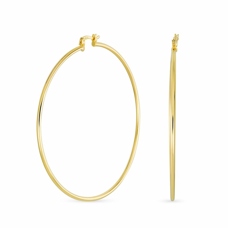 Shop Women Bling Jewelry Hoops Huggies Earrings | Classic Simple Endless Continuous Thin Hoop Earrings Gold Plated 1.75-2.75 Inch