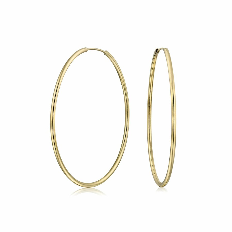 Shop Women Bling Jewelry Hoops Huggies Earrings | Classic Simple Endless Continuous Thin Hoop Earrings Gold Plated 1.75-2.75 Inch