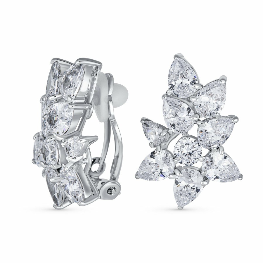 Shop Women Bling Jewelry Clip On Earrings | Marquise Leaf Clusters Cz Clip-On Earrings Brides Prom Silver Plated White