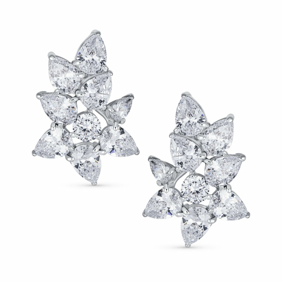 Shop Women Bling Jewelry Clip On Earrings | Marquise Leaf Clusters Cz Clip-On Earrings Brides Prom Silver Plated White