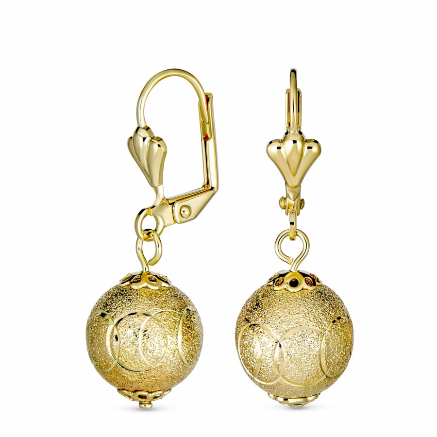 Shop Women Bling Jewelry Dangle Drop Earrings | Diamond-Cut Spheres Leverback Drop Ball Earrings Gold Plated 6-12Mm