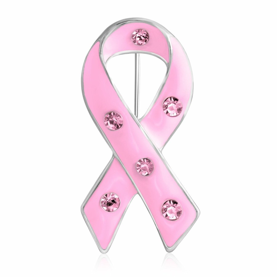 Shop Women Bling Jewelry Pins & Brooches | Cancer Awareness Ribbon Brooch Pin Silver Crystal Enamel