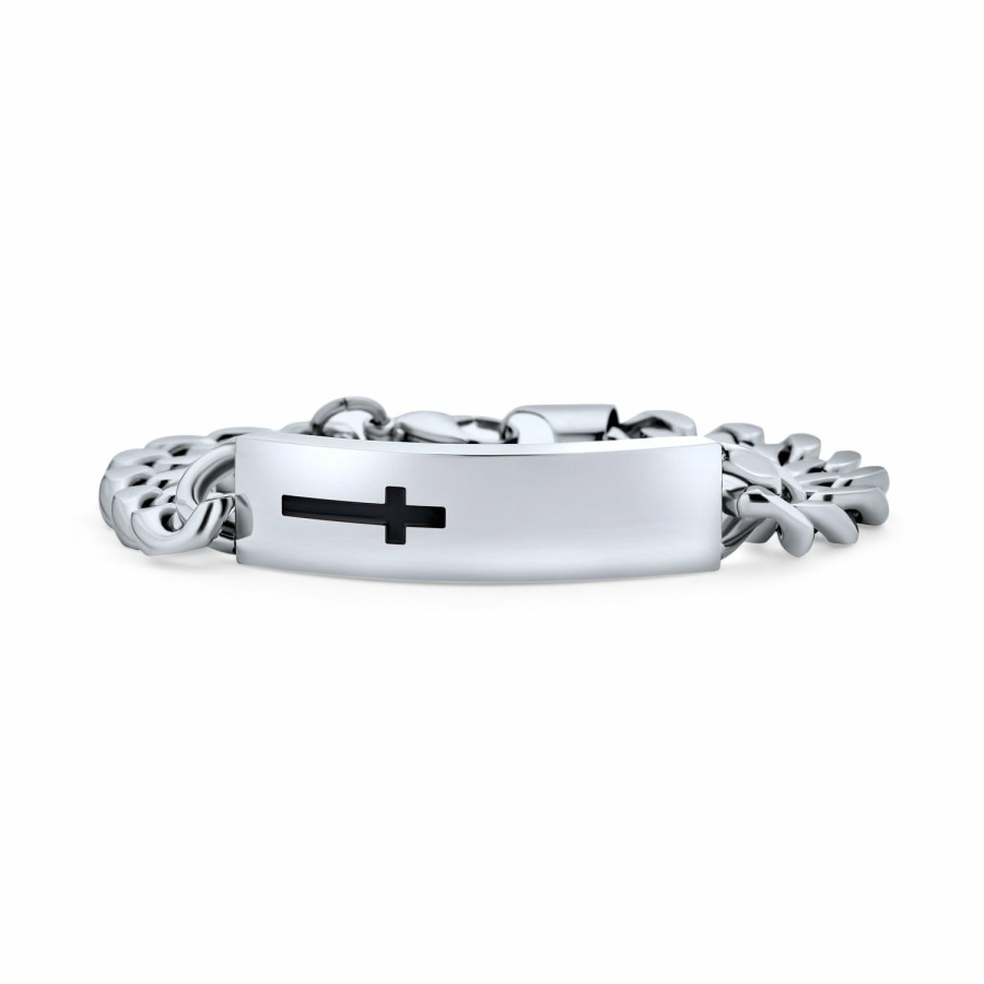 Shop Men Bling Jewelry Mens Bracelets & Id Bracelets | Mens Religious Lords Prayer Bracelet Sideways Cross Stainless Steel Silicone