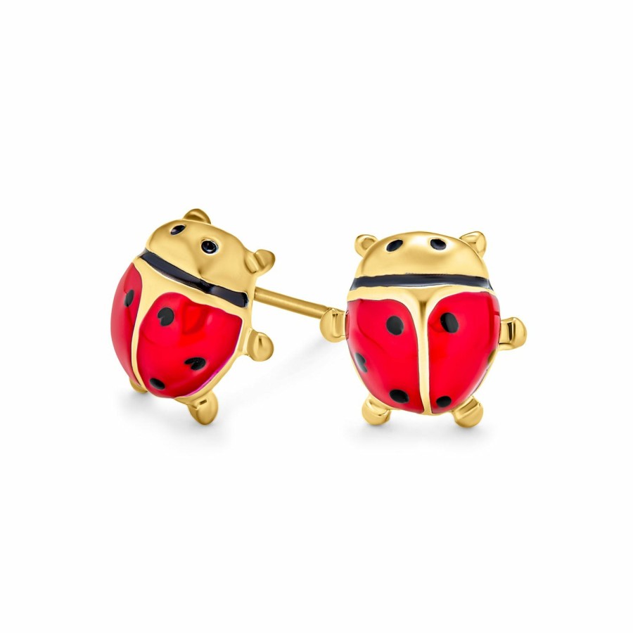 Shop Women Bling Jewelry Stud Earrings | Lucky Garden Insect Red Ladybug Stud Earrings Silver Gold Plated