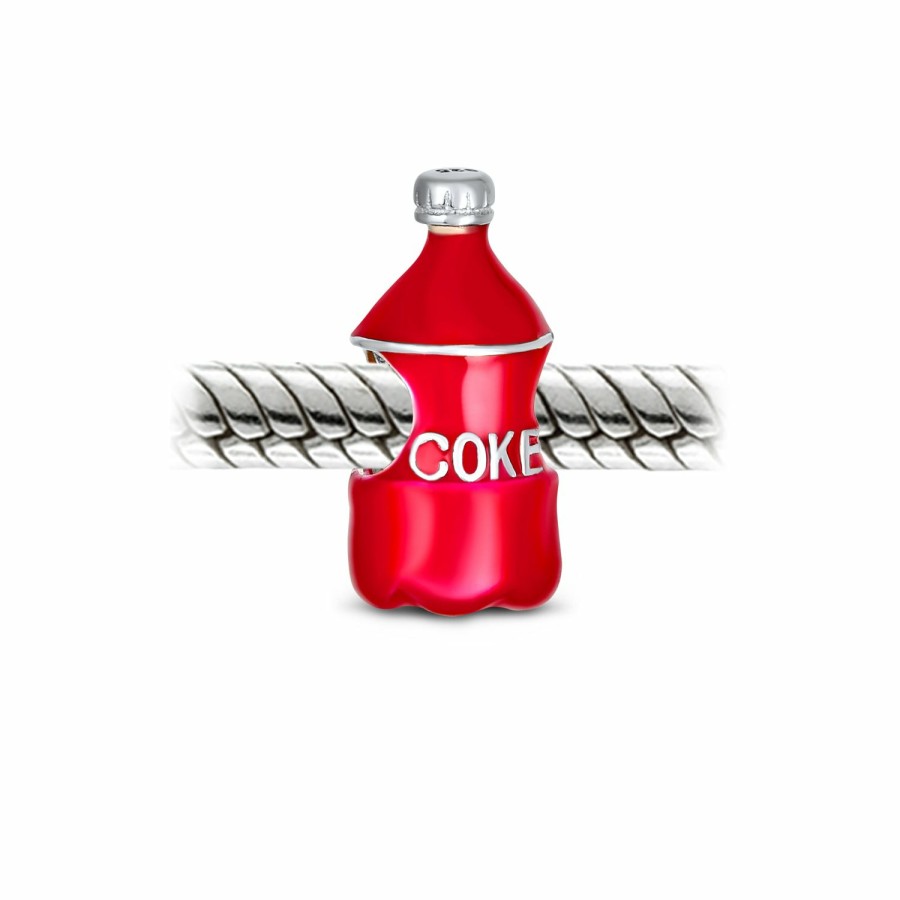 Shop Women Bling Jewelry Travel Charms Beads | Soda Lover Red Enamel Drink Coke Bottle Charm Bead .925 Sterling Silver