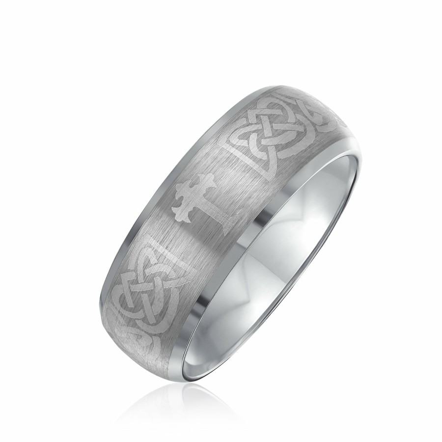 Shop Women Bling Jewelry Engravable Rings | Celtic Knot Maltase Cross Wedding Band Titanium Ring For Men Matte 8Mm Silver