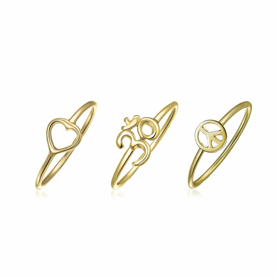 Shop Women Bling Jewelry Delicate Midi Rings | Peace Love Heart Aum Om Ohm Midi Ring Set 14K Plated Sterling Silver