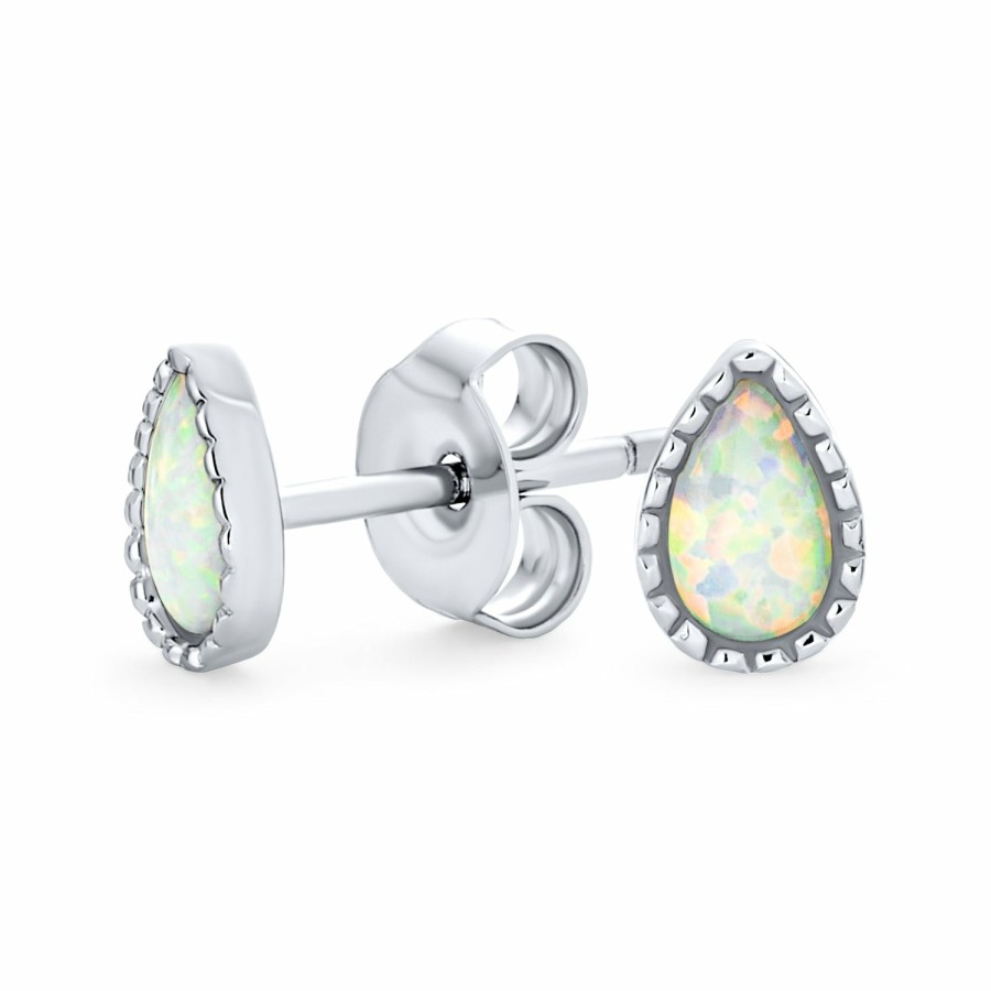 Shop Women Bling Jewelry Stud Earrings | Victorian Style Teardrop Oval Created Opal Stud Earrings .925 Silver